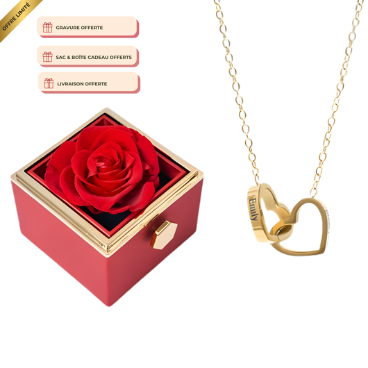 Coffret Rose Éternelle & Collier Personnalisé