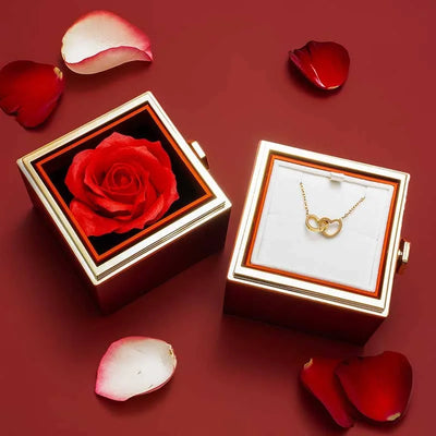 Coffret Vraie Rose Éternelle & Collier Gravé