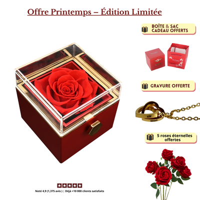 Coffret Vraie Rose Éternelle & Collier Gravé