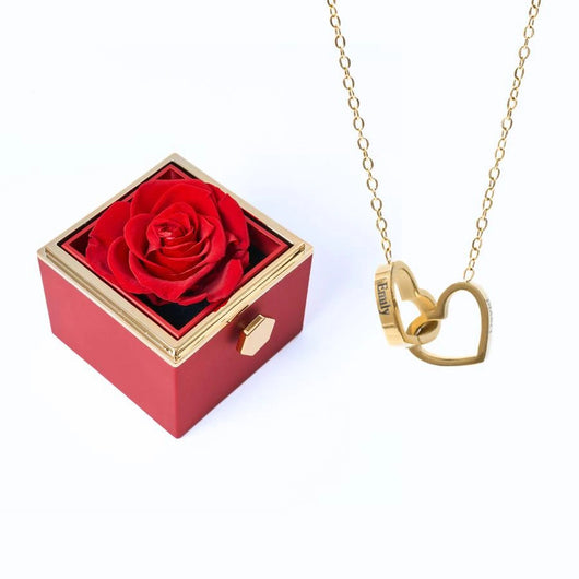 Coffret Rose Éternelle & Collier Personnalisé